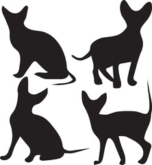 Elegant Silhouette Illustrations Showcase the Graceful Form of Cats in Various Poses Evoking Mystery and Elegance