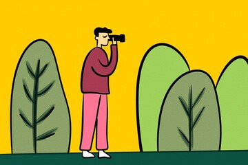 Vibrant outdoor photography scene with man and greenery