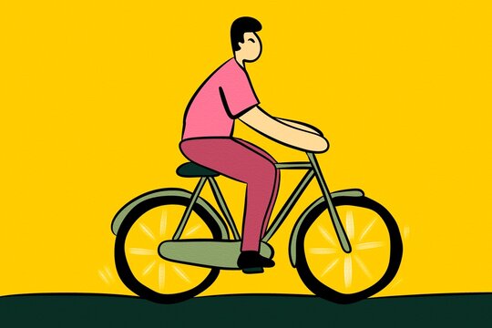 Man cycling in vibrant pink and yellow graphic illustration
