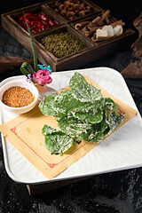Old Beijing traditional food fried egg basil leaves