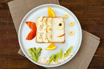 Funny cute sandwich toast bread.Kids childrens baby's dessert healthy breakfast lunch food art like...