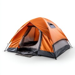 Orange Camping Tent with Gray Trim on White Background