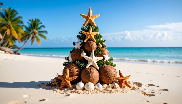 Christmas tree on beach (1) - Powered by Adobe