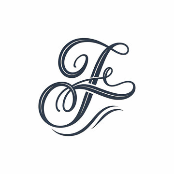 Intricate calligraphy letter F in vintage monogram style featuring bold flourishes, elegant swirls stippling and ornamental line work