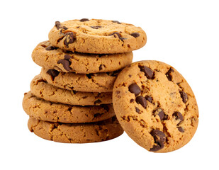 stack of chocolate chip cookies isolated on transparent background Generative Ai.
