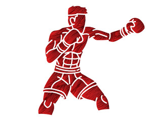 Kickboxing Boxing Sport Boxer Punching Action Muay Thai Cartoon Graphic Vector