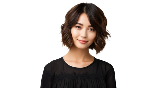 Beautiful Asian Woman with smooth skin look at the camera isolated on transparent background.	