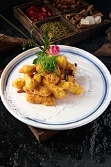 Chinese style gourmet fried eggplant strips