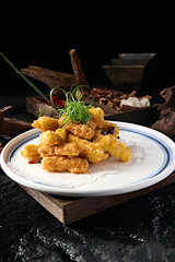 Chinese style gourmet fried eggplant strips