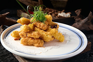 Chinese style gourmet fried eggplant strips