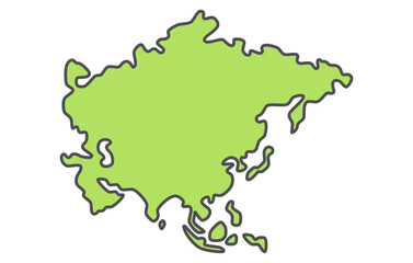 Stylized map of the continent of Asia in a simple style