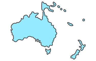 Stylized map of the continent of Oceania in a simple style