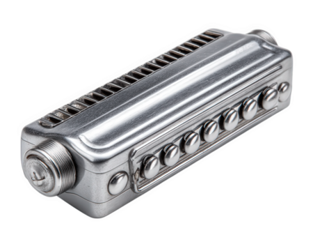 Harmonica musical instrument metal silver isolated transparency background object detail closeup shiny classic wind instrument compact portable sound melody music performance hobby entertainment