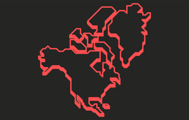 Stylized dark isometric map of the continent of North America in a simple style