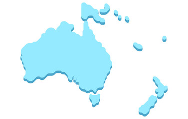 Stylized isometric map of the continent of Oceania in a simple style