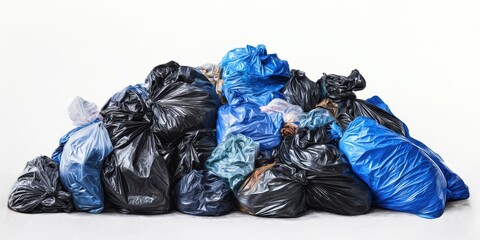 The pile of colorful trash bags awaiting disposal and recycling.