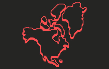 Stylized dark isometric map of the continent of North America in a simple style