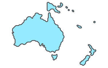 Stylized map of the continent of Oceania in a simple style