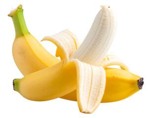 Freshly peeled sweet banana alongside another whole fruit offers a tempting healthy snack.