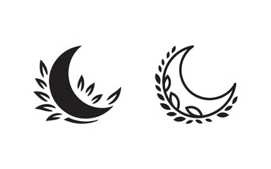 Obraz premium Elegant Black Crescent Moon and Leaves Design for Nature and Celestial Themes