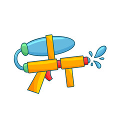 A vibrant flat design illustration of colorful water guns, perfect for summertime. It depicts fun outdoor activities, playful water splashes, and joyful childhood moments at the beach or in the park. 