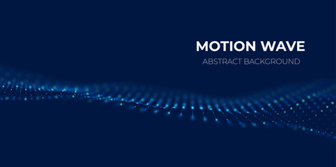 Abstract blue particle background. Flow wave with dot landscape. Digital data structure. Future mesh or sound grid. Pattern point visualization. Technology vector illustration.