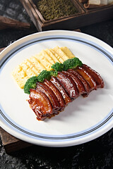 Chinese Cantonese delicious honey-glazed roast pork with pineapple