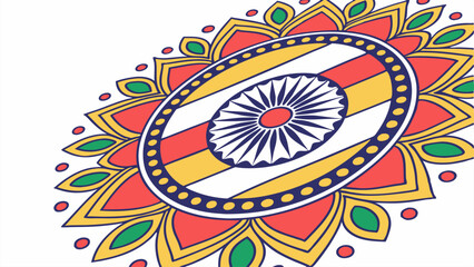 Obraz premium Illustration of a colorful mandala with radial symmetry and geometric patterns on a white background