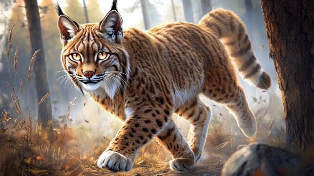 Lynx in autumn forest