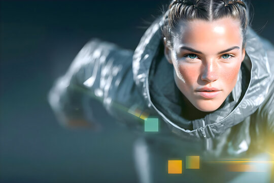 Focused athlete in a dynamic running pose