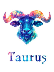 Taurus zodiac sign. Watercolor astrology symbol with cosmic art style