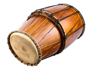 Warm toned traditional wooden drum showcasing its handcrafted beauty and authentic musical heritage