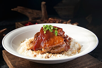 Chinese food: braised boneless pork elbow with rice