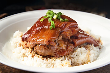 Chinese food: braised boneless pork elbow with rice
