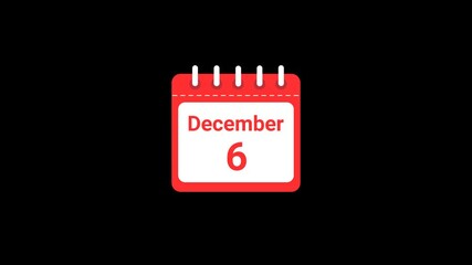 6 December Date Calendar Icon Animation