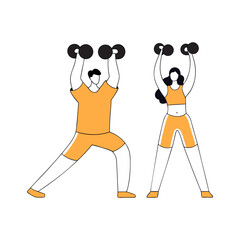 Fitness couple lifting dumbbells vector illustration 