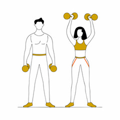 Fitness couple lifting dumbbells vector 