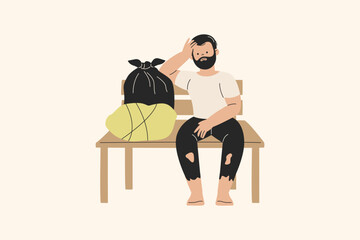 Illustration of Homeless Man Sitting on Bench