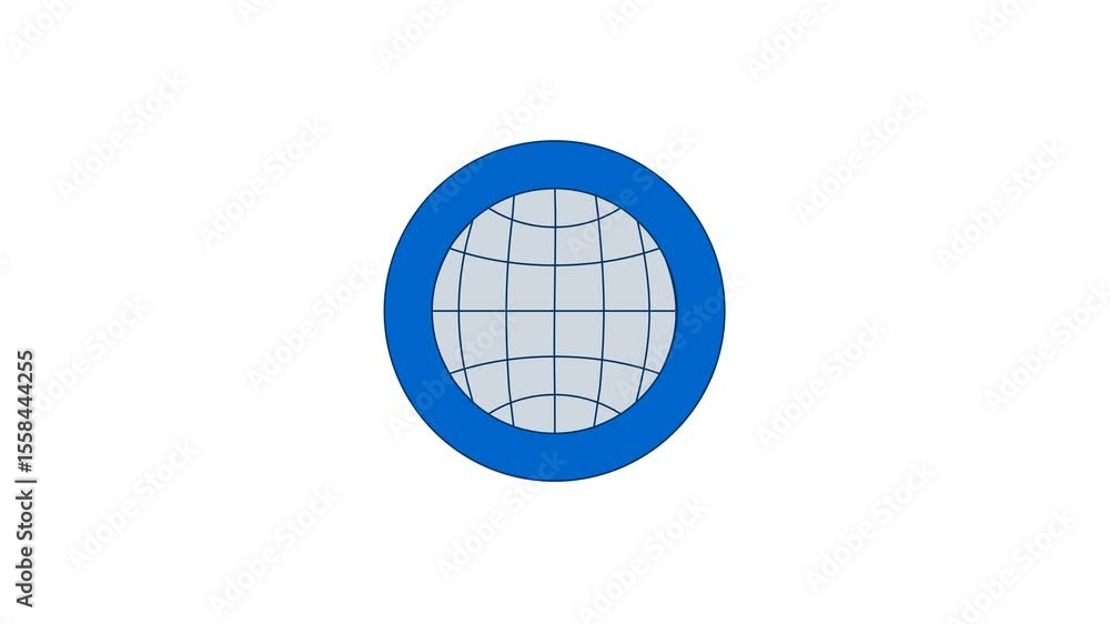 Poster globe grid 2d cartoon round sticker object animation. global connectivity. web network. internet ico
