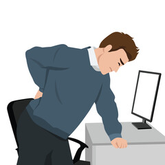 Office Worker Experiencing Lower Back Pain. Flat vector illustration isolated on white background