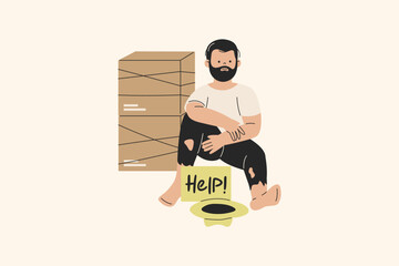 Homeless and Jobless Beggar Male Character Illustration