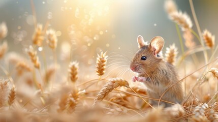 A field mouse scurries across a meadow, its ears alert for predators.