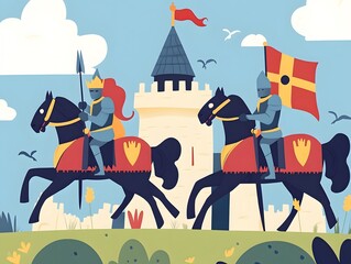 Naklejka premium The Royal Moo-nament: Chickens, Cows, and Goats Compete for Knightly Fame, knight and horse