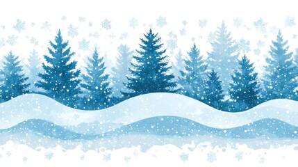 Snowy forest border in shades of blue