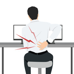 Back Pain from Office Work. Flat vector illustration isolated on white background