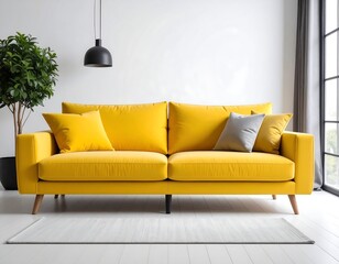 Yellow sofa in a modern living room