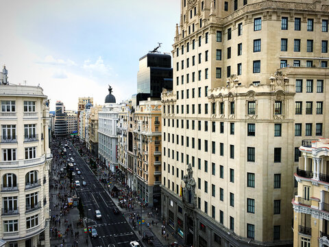 Street View of Gran Via in Madrid.