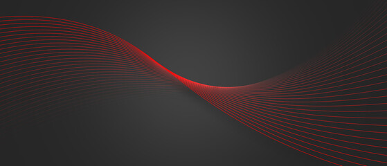Abstract wave background with red line color element on black background