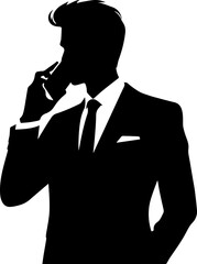 Businessman talking on phone while wearing a suit in silhouette  