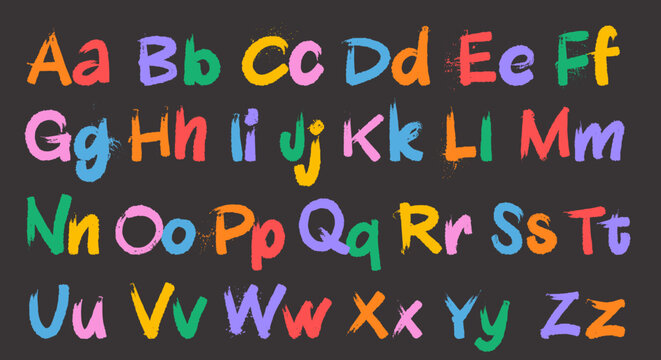 Bold strokes with splashes color alphabet with lowercase, uppercase letters. Capital letters in rustic style with thick strokes. Grunge graffiti font. Brush drawn grunge typography for design, posters